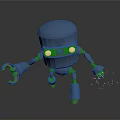 Blue Robot Character Design With Dome Head Yellow Eyes Mechanical Claw Arms And Sparks