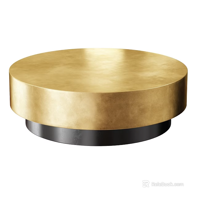 Modern Gold Round Functional Table With Sleek Metallic Surface And Black Base 3d model 