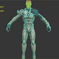 Futuristic Armored Character Design With White Blue Suit Red Shoulder And Hand Accents