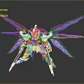 Gundam Model Figure With Blue Purple Wings White Body And Red Yellow Details