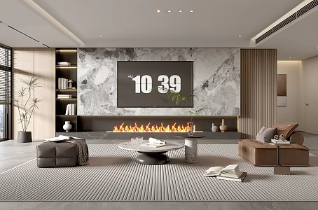 Home Living Room TV Background Wall Simple Living Room Coffee Table Combination Sofa TV Cabinet Minimalist Living Room 3d model