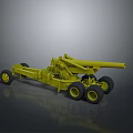 Yellow Military Towed Artillery Weapon With Multiple Wheels And Long Barrel