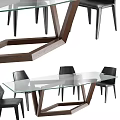 Modern Dining Table Set With Glass Top Wooden Legs And Leather Chairs