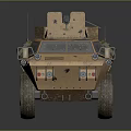 Armored Military Vehicle Featuring Desert Camouflage Roof Mounted Weapon And Large Tires
