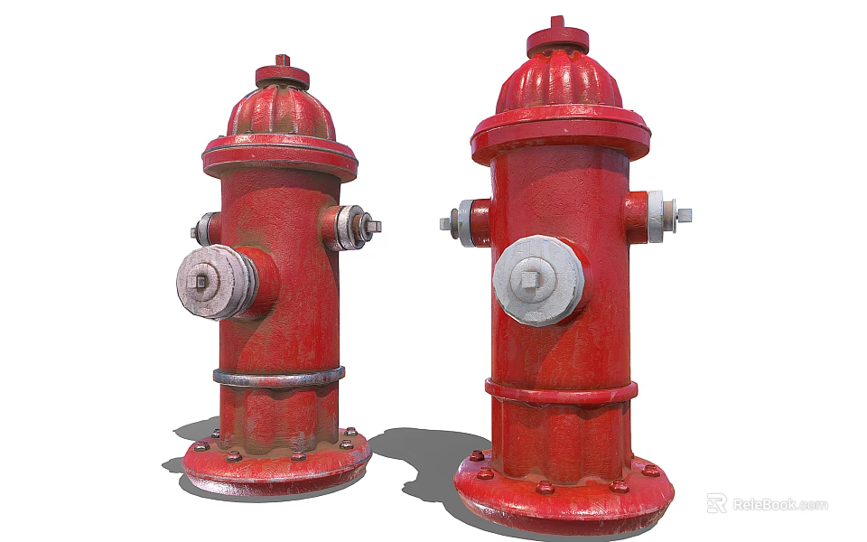Two Red Fire Hydrants Standing As Key Fire Safety Equipment In Urban Areas 3d model 