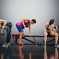 Active Group of People Working Out With Dumbbells And Fitness Bench
