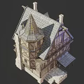 Ancient Architecture Structure Featuring Wooden Frame Tower Stone Walls and Classic Gabled Roof