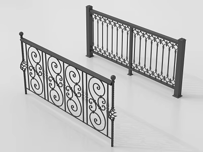 Decorative Iron Railings With Intricate Curved Patterns And Black Finish 3d model