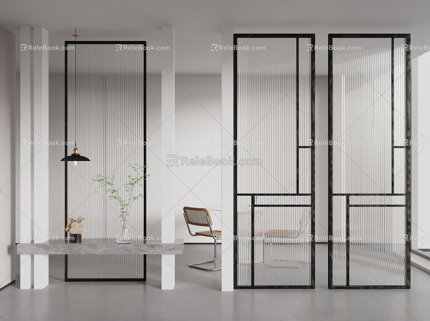 Entrance Glass Screen Glass Partition Dining Table and Chair 3d model