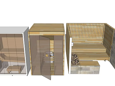 Modern Sauna Shower Interior Designs With Wooden Structures Stone Elements And Seating Areas 3d model