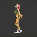 Anthropomorphic Leopard Character With Pink Hair And Leopard Print Outfit Standing On Gray Background
