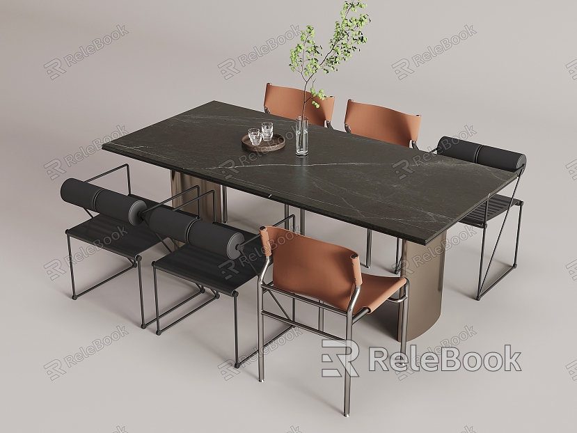 Italian Minimalist Dining Table and Chair Combination model