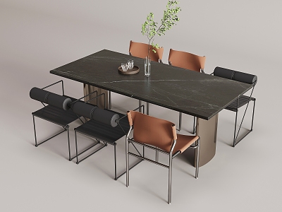 Italian Minimalist Dining Table and Chair Combination 3d model