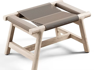 Modern Wooden Stool with Light Wood Frame Woven Seat and Comfortable Armrests 3d model