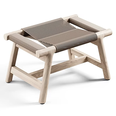 Modern Wooden Stool with Light Wood Frame Woven Seat and Comfortable Armrests 3d model