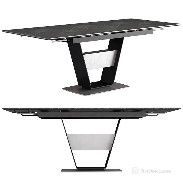 Modern Dressing Table With Black Marble Top Metal Frame And Storage Drawers 3d model 