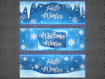 Festive Winter Banners With Snowflakes Icicles And Hello Welcome Winter On Blue Background 3d model