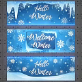 Festive Winter Banners With Snowflakes Icicles And Hello Welcome Winter On Blue Background