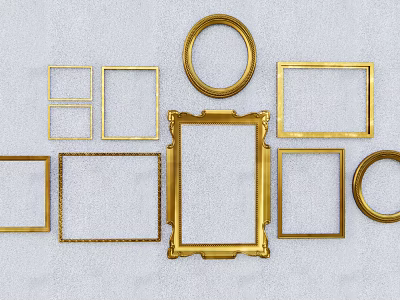 Golden Various Sizes Round And Square Picture Frames On Light Background 3d model
