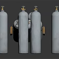 Silver Industrial Gas Cylinders With Valves Standing And Stacked Equipment