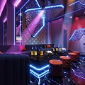 KTV Interior Design With Neon Lights Black Sofas Stools And Bottles Decor 3d model