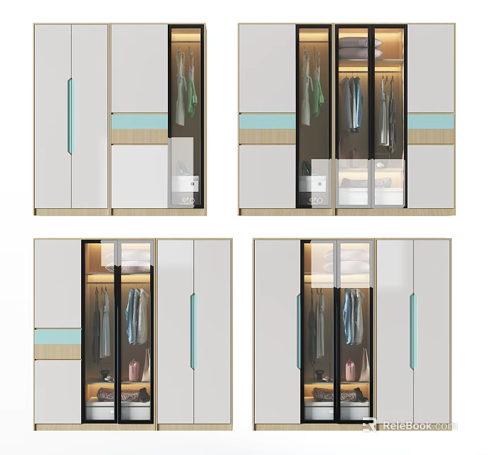 Modern Wardrobe Design With Sliding Glass Doors Hanging Sections And Storage Shelves 3d model 