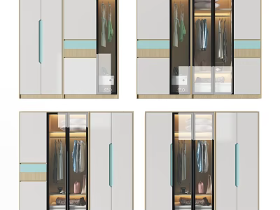 Modern Wardrobe Design With Sliding Glass Doors Hanging Sections And Storage Shelves 3d model