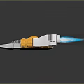 Toy Rocket Model With Yellow And White Body And Blue Thrusters