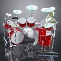 Red And White Complete Drum Set With Drums Cymbals And Stool For Music Performance