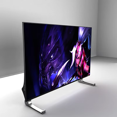 Sleek Modern TV Displaying Vibrant Animated Characters In Clean Minimalist Room Setting 3d model