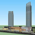 Modern Commercial Complex With Two Tall Buildings Open Green Space And Architectural Design