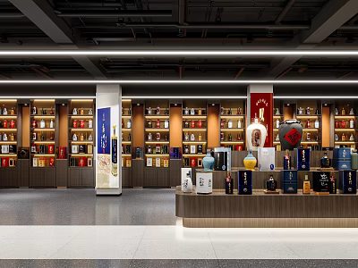 Modern Store Interior With Shelves Displaying Various Products Wooden Display Counter And Decorative Elements 3d model