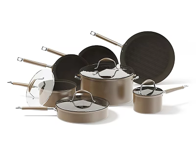 Essential Cookware Set with Various Sizes Pots Pans Lids and Metal Handles 3d model