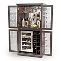 Modern Wine Cabinet With Glass Doors Holding Wine Bottles And Glassware