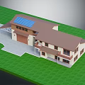 Two Story House Featuring Brown Roof Solar Panels White Walls Garage Driveway And Green Lawn