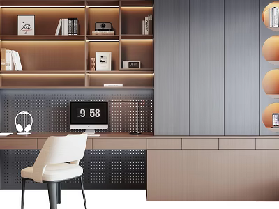 Modern Wall Mounted Bookcase Interior With LED Lighting Books And Decorative Frames 3d model
