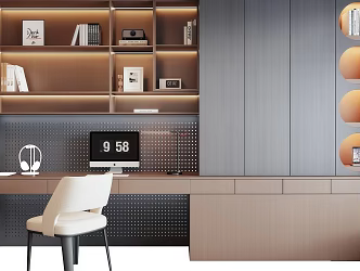 Modern Italian Bookcase Desk Integrated Cabinet Bookcase Ornaments 3d model