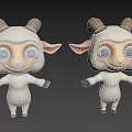 Cute Cartoon Lamb 3D Model With White Body Brown Horns And Blue Eyes Open Arms
