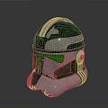 Futuristic Metallic Helmet Design With Green Tinted Visor And Silver Accents