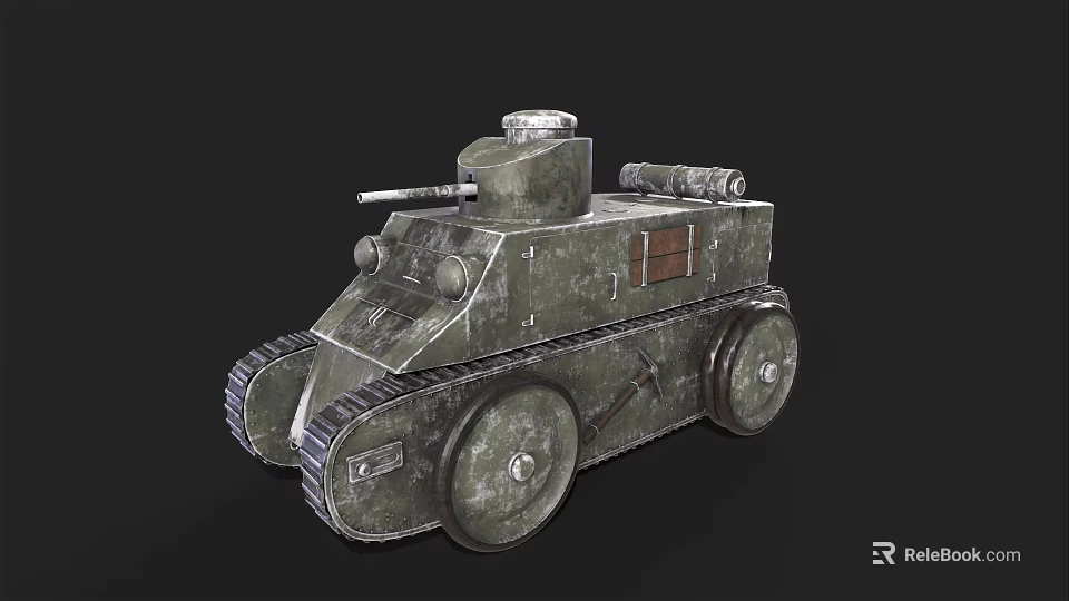 Vintage Military Tank With Tracks Wheels Turret And Gun Barrel Design 3d model 