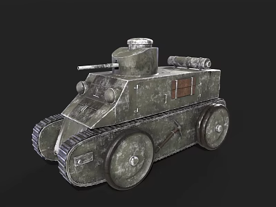 Vintage Military Tank With Tracks Wheels Turret And Gun Barrel Design 3d model