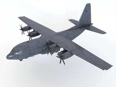 Gray Military Transport Aircraft With Four Propeller Engines And Wing Structure 3d model