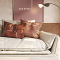 Beige Multi Seater Sofa With Brown Cushions Plaid Blanket Wall Art And Floor Lamp