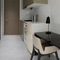Modern Hotel Room Interior With Comfortable Bed Nightstand Armchair And Geometric Rug