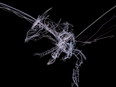 Fantasy Game Movie Character White Line Art Abstract Design Dynamic Pose Black Background 3d model