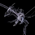 Fantasy Game Movie Character White Line Art Abstract Design Dynamic Pose Black Background
