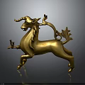 Elegant Golden Unicorn Sculpture With Decorative Horn And Leafy Tail Design