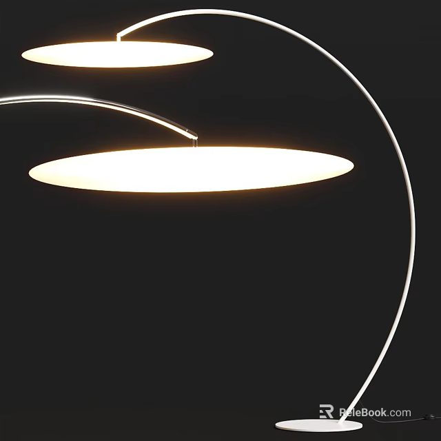 Sleek Modern Floor Lamp Featuring Curved Stand And Round Illuminated Shade 3d model 