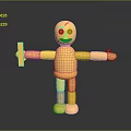 Golden Articulated Figure 3D Rendered With Smiling Face And Extended Arms