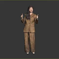 Child In Brown Suit Giving Thumbs Up With Smile On Grey Background
